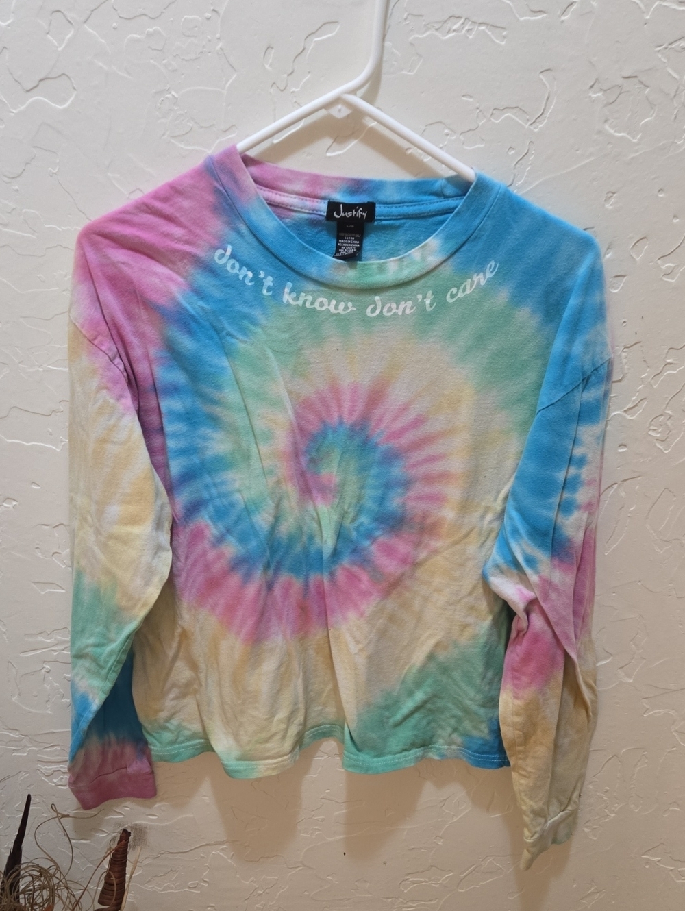 3/$10 Justify Pastel Spiral Tie-Dye Long Sleeve Tee - Pink Blue Green Cream